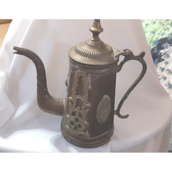 Antique Art Nouveau Copper Jug With Brass Ornaments -1900-1920 Moroccan Tea Pot - Picture 1 of 16